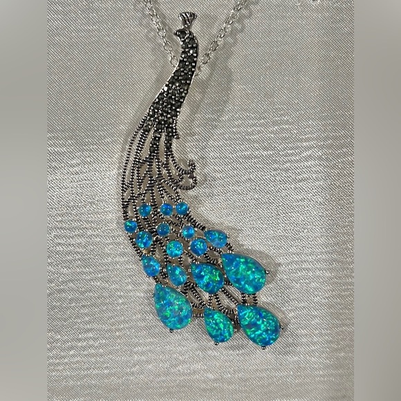 NWT Marcasite & Opal Peacock Necklace - Picture 1 of 7